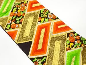 檜垣に菊・笹・松・楓模様織出し袋帯